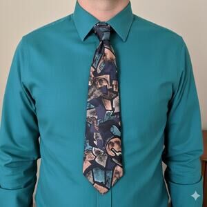 Oscar de la Renta Studio vintage 80s abstract geometric tie teal navy peach USA